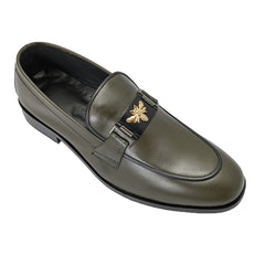 Green Plain Leather Formal Loafer