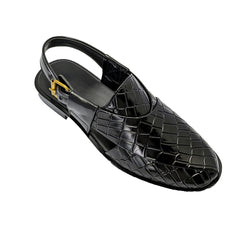 Black Full Croc Peshawari Chappal