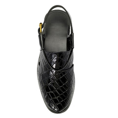 Black Full Croc Peshawari Chappal