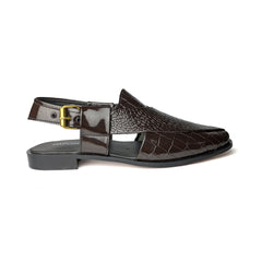 Brown Croc Patent Peshawari Chappal