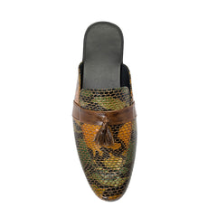Brown Tassel Snake Leather Mule