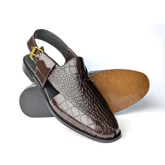 Brown Croc Patent Peshawari Chappal