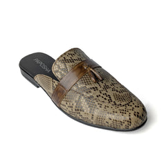 Grey Tassel Snake Leather Mule