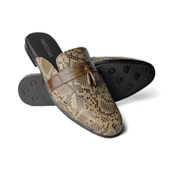 Grey Tassel Snake Leather Mule