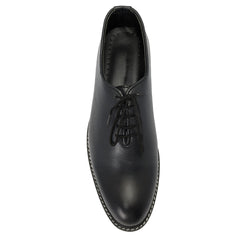 Men Black High Sole Leather Lace Shoe