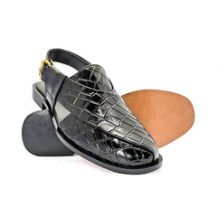 Black Full Croc Peshawari Chappal