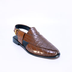 Brown Full Croc Peshawari Chappal