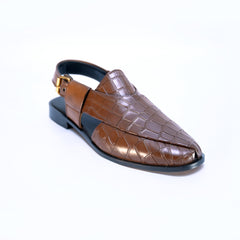 Brown Full Croc Peshawari Chappal