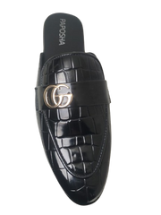Black Croc Textured GG-Mule
