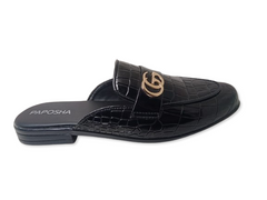 Black Croc Textured GG-Mule
