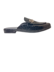 Black Croc Textured GG-Mule