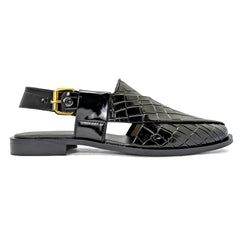 Black Full Croc Peshawari Chappal