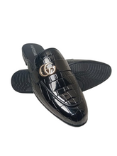 Black Croc Textured GG-Mule