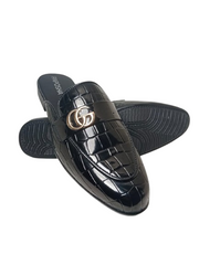 Black Croc Textured GG-Mule