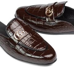 Brown Croc Textured Mule