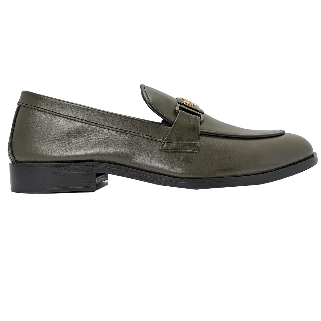 Green Plain Leather Formal Loafer