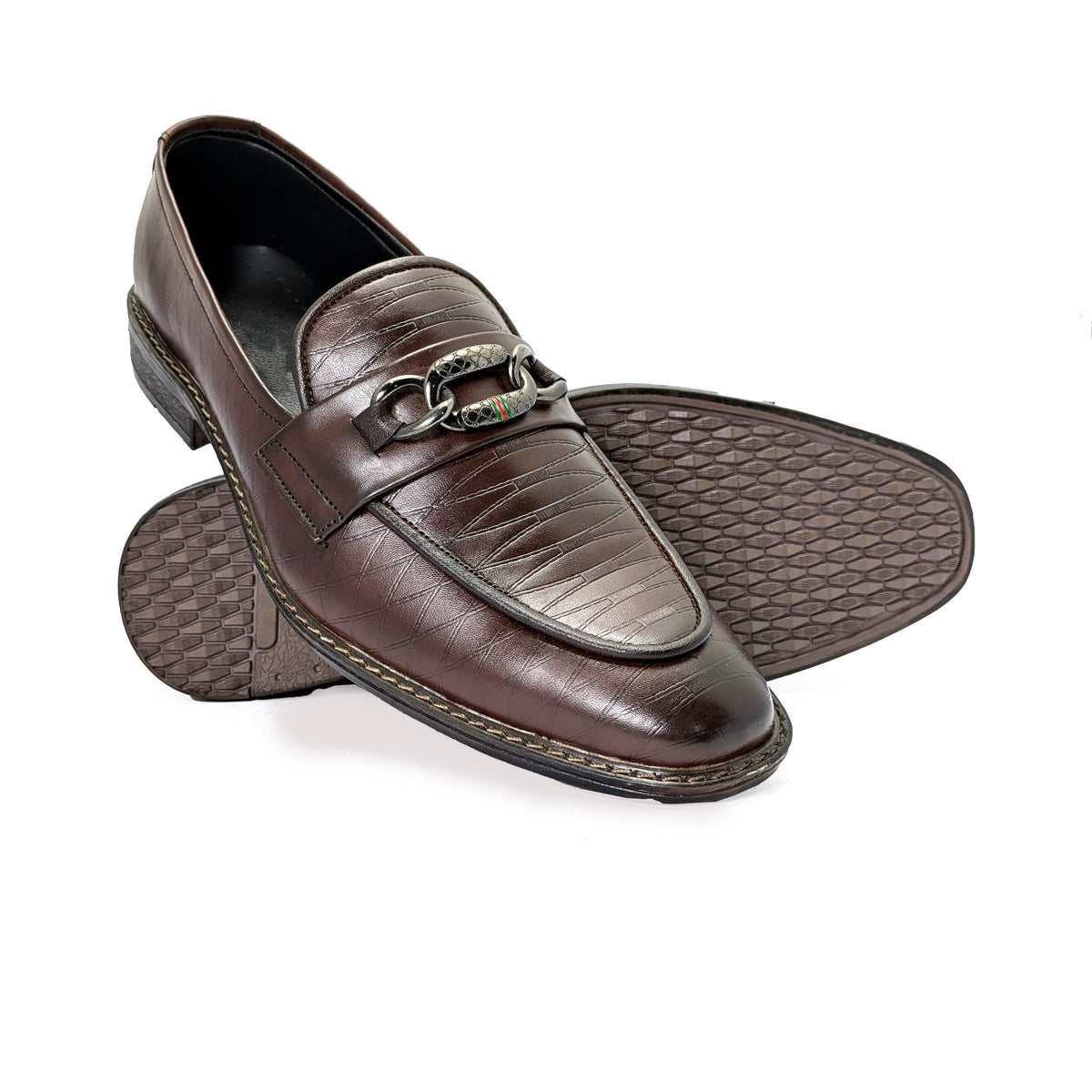 Dark Brown Leather Textured Shoe