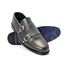 Black Two Monk Textured Shoe