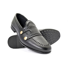 Black Two Monk Leather Grain Shoe