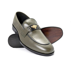 Green Plain Leather Formal Loafer