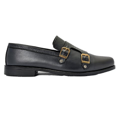 Black Two Monk Textured Shoe