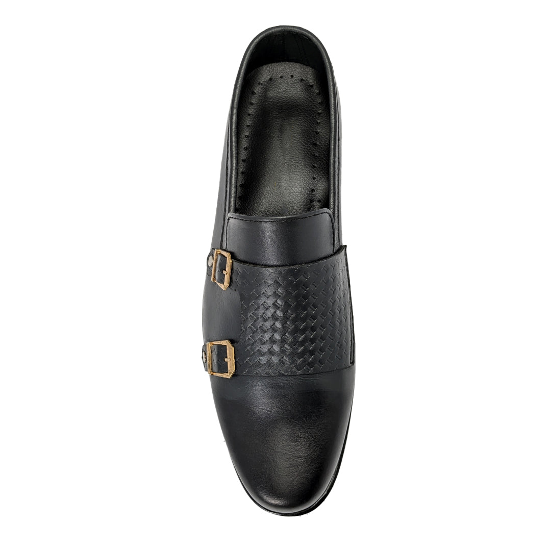 Black Two Monk Textured Shoe