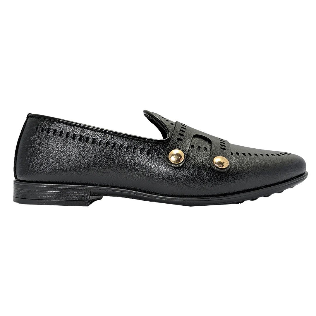 Black Two Monk Leather Grain Shoe