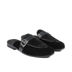 Black Suede Buckle Mule