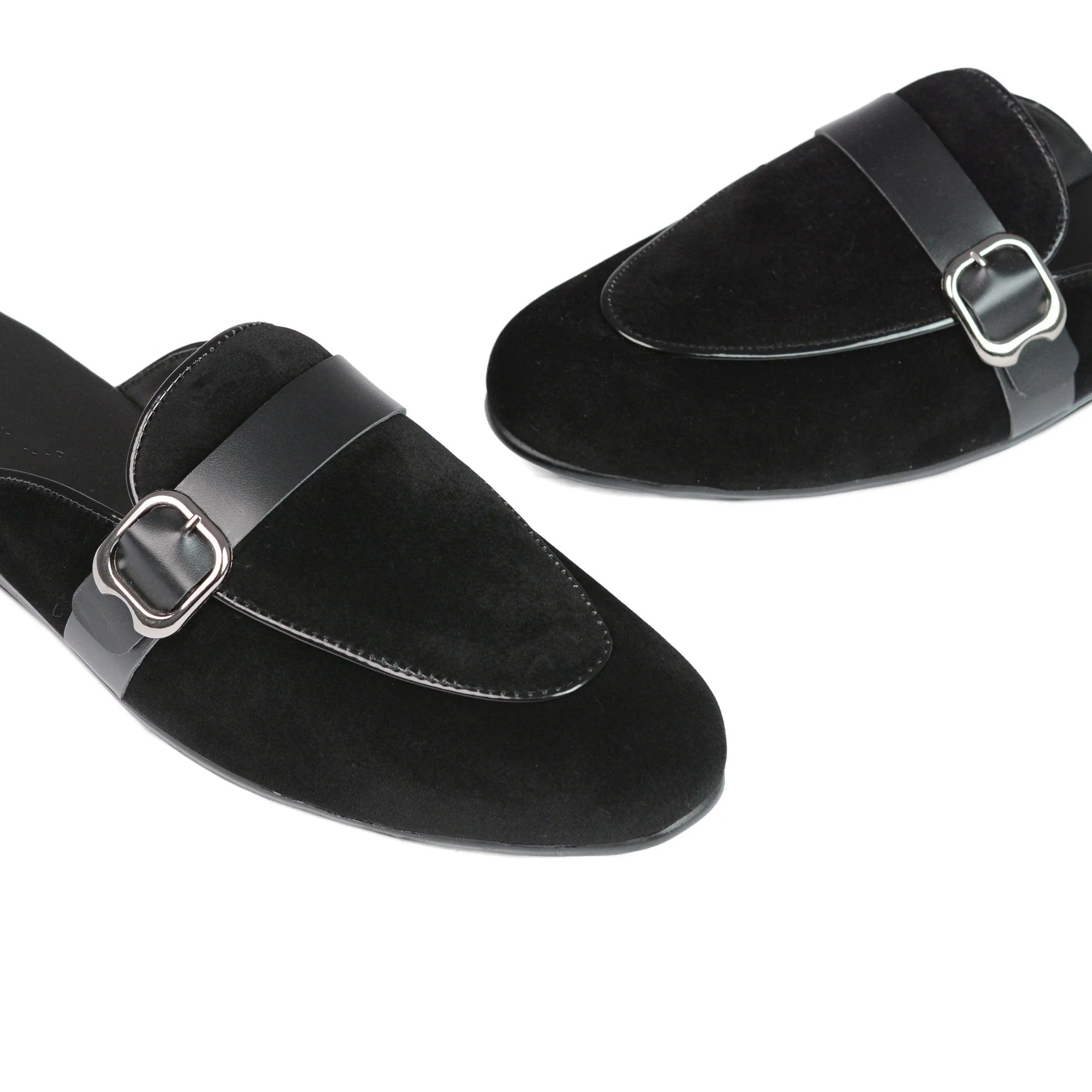 Black Suede Buckle Mule